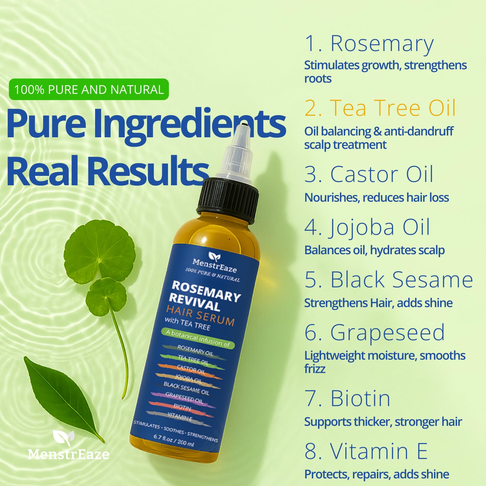 MenstrEaze hair after use showing shiny, manageable strands