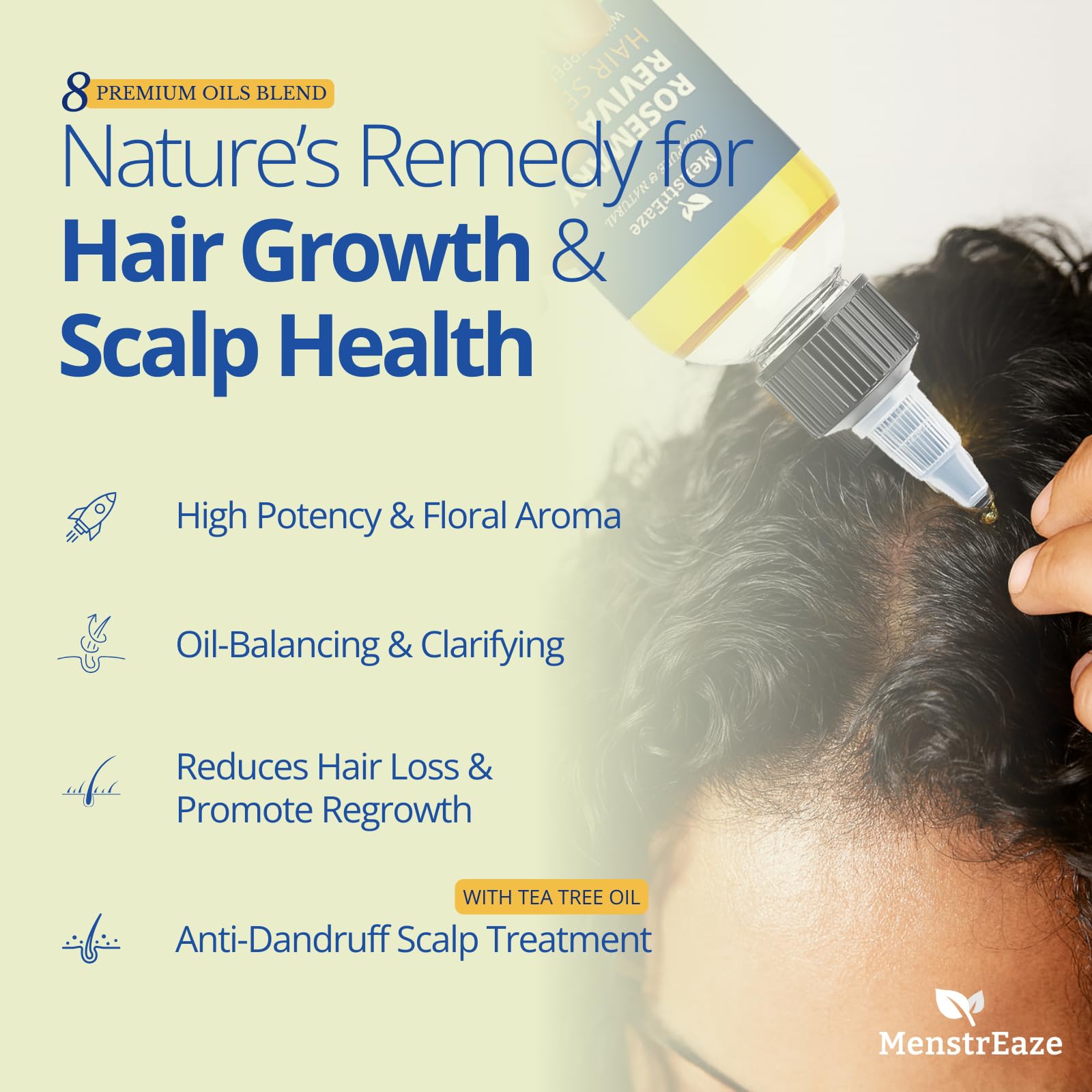 MenstrEaze oil blend close-up highlighting natural ingredients for hair nourishment