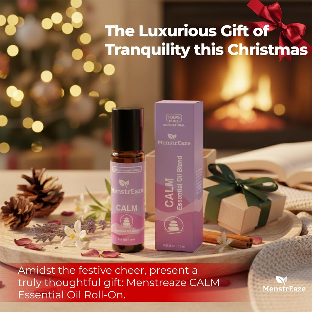 Travel-friendly 10ml roll-on compact fits in a purse or pocket by MenstrEaze.