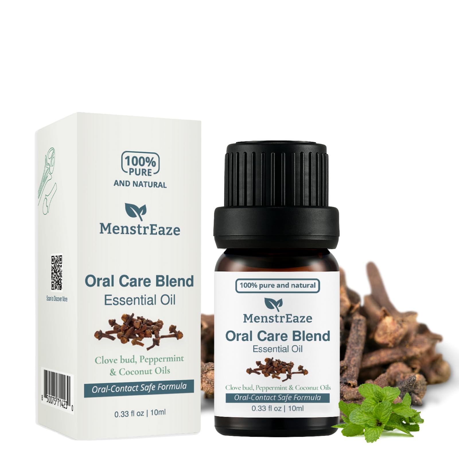 MenstrEaze oral care blend bottle showing pre-diluted formula for easy gum use