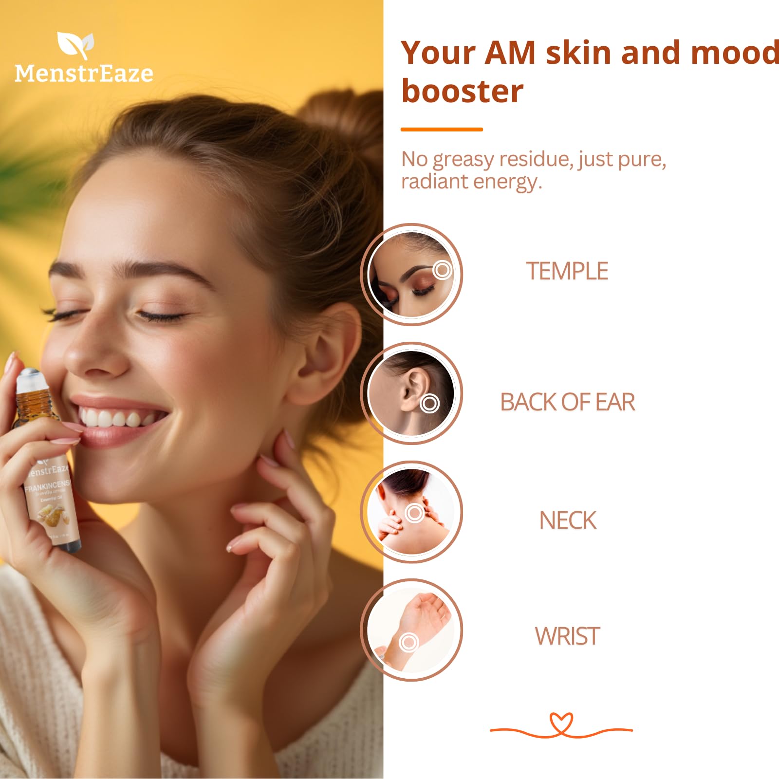 MenstrEaze calming aroma supports focus and mood during morning routines.