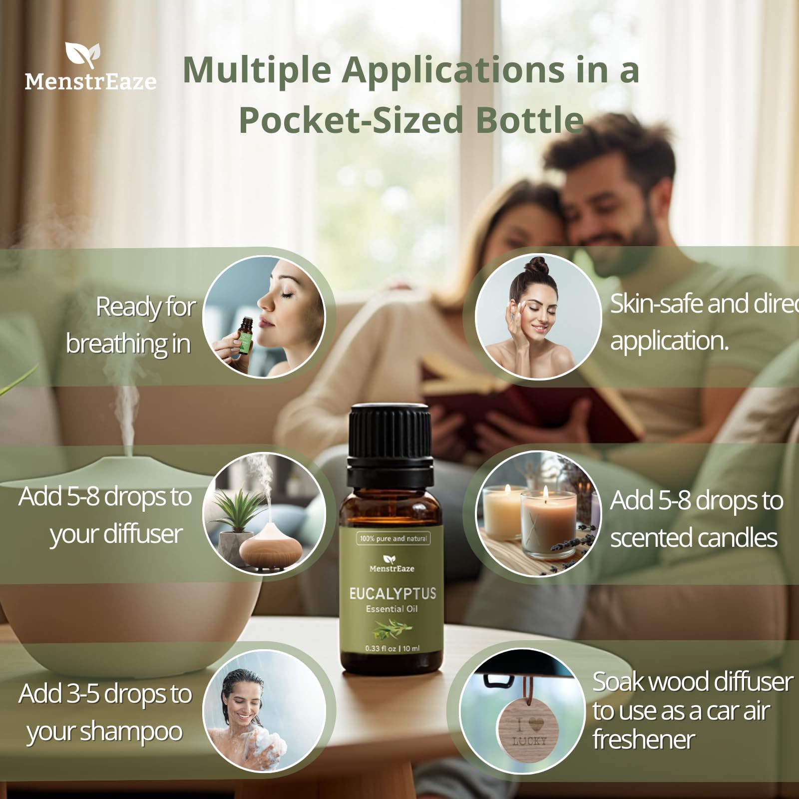 MenstrEaze eucalyptus oil skincare-application captures refreshing hydration and balanced complexion support.