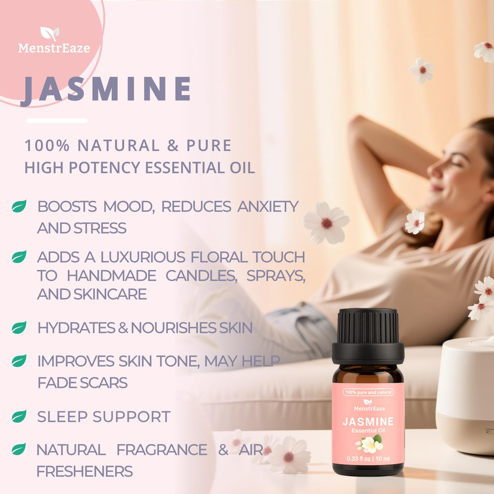 MenstrEaze Jasmine oil in diffuser setup promotes mood and relaxation.