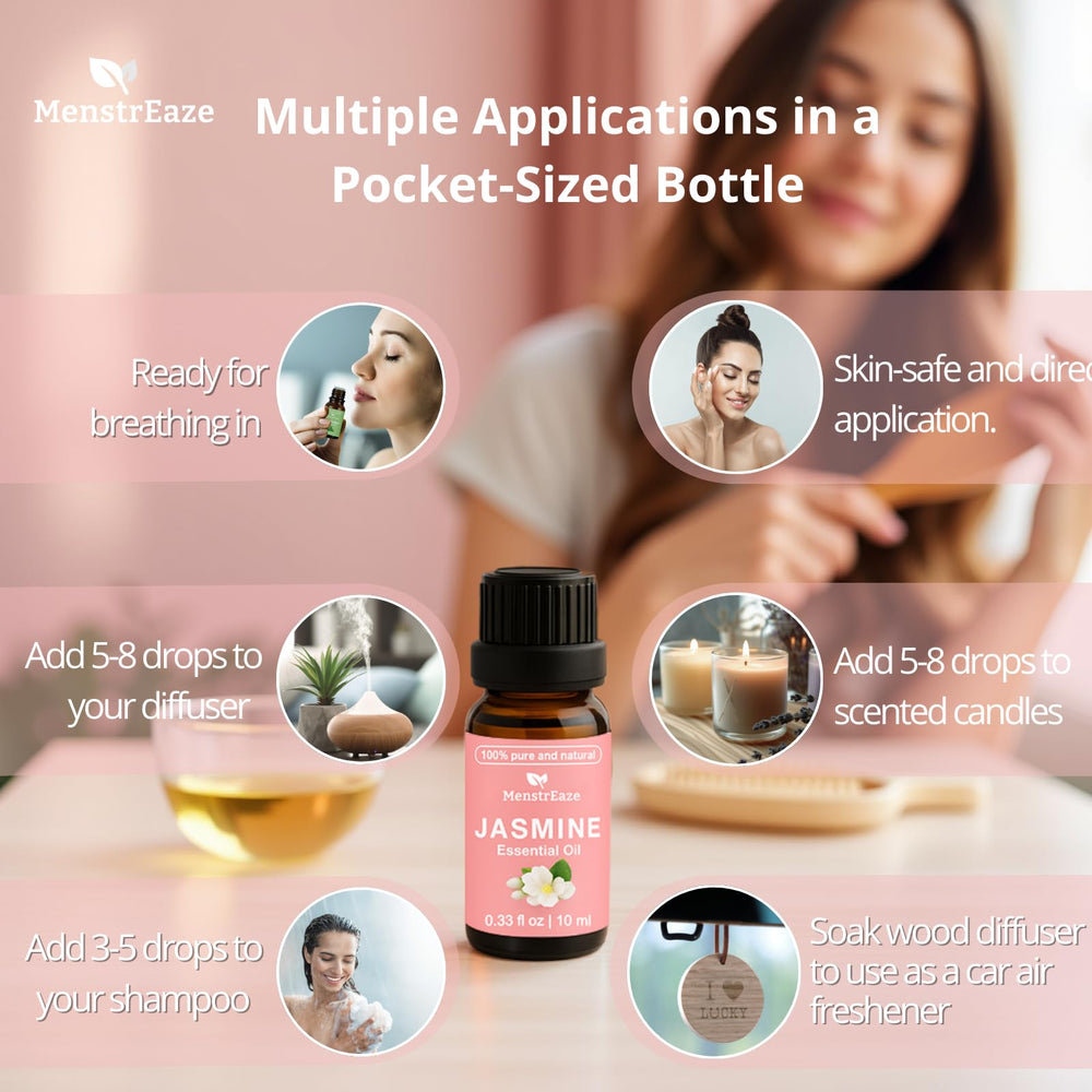 MenstrEaze Jasmine oil on skin provides hydration and a gentle glow.