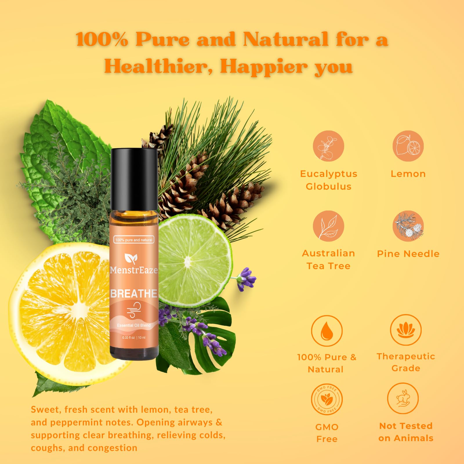 MenstrEaze roll-on applied to the skin for quick aromatherapy moments.