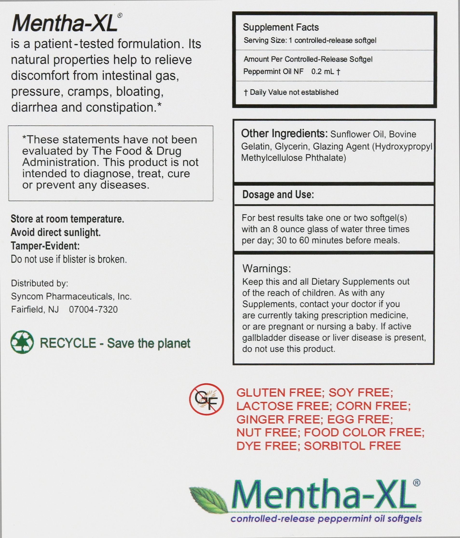 Mentha-XL label close-up showing strong active ingredients and release features