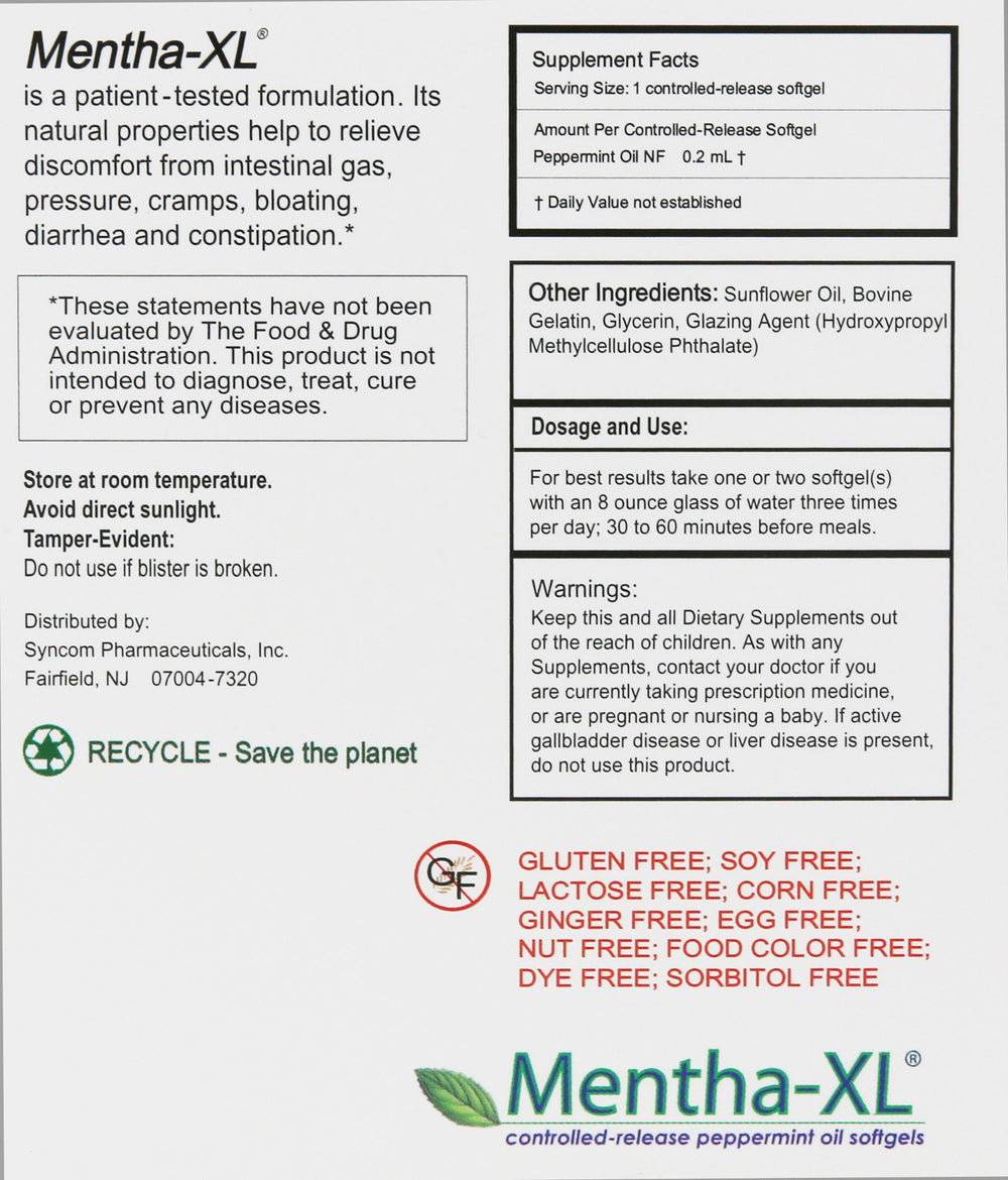 Mentha-XL label close-up showing strong active ingredients and release features