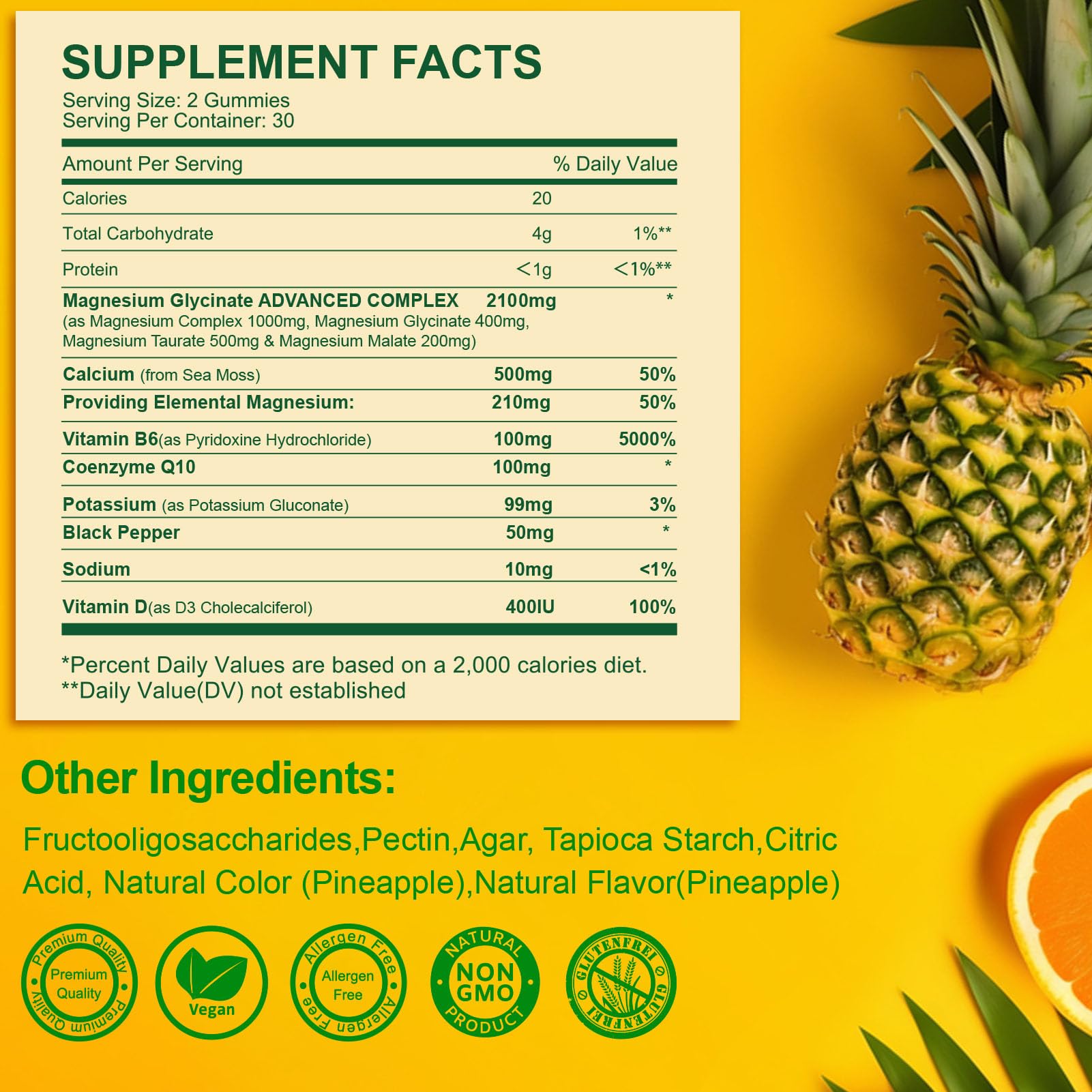 MENXI Magnesium Glycinate Gummies closeup highlights pineapple chews for easy daily intake.
