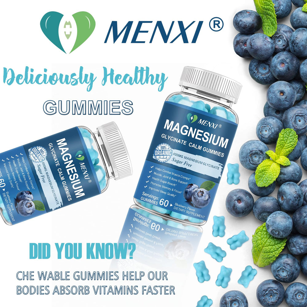 Menxi Magnesium Gummies blueberry flavor close-up, tasty way to take magnesium.