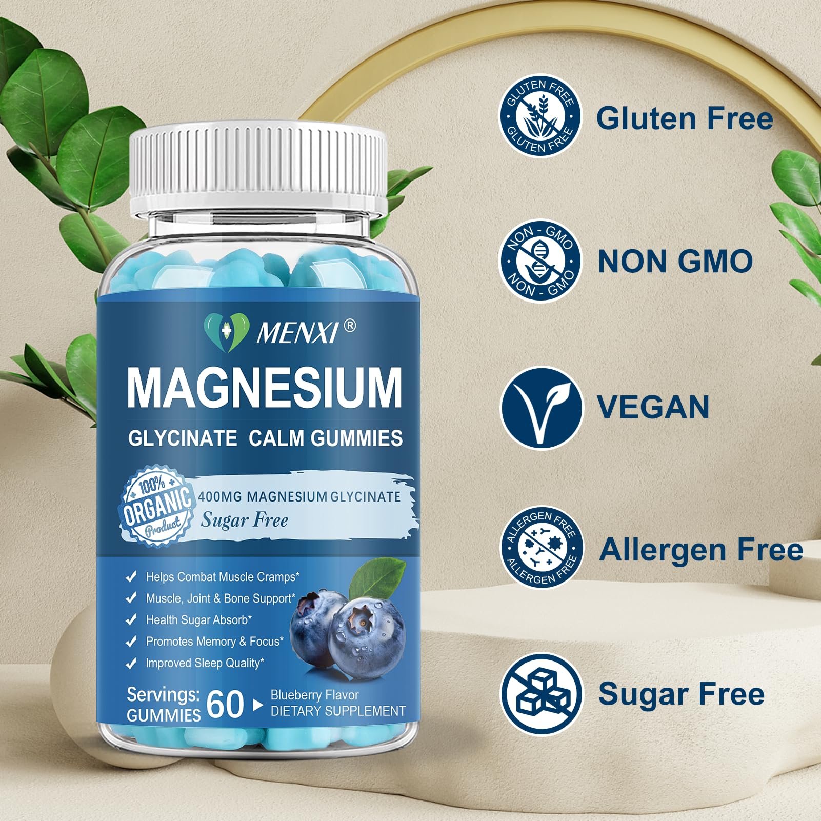 Menxi Magnesium Gummies bottle dispensing, convenient sugar-free option for calm energy balance.