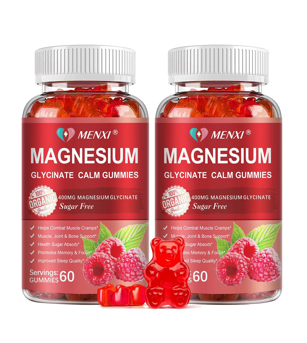MENXI Magnesium Gummies bottle front with raspberry flavor and daily calm potential.