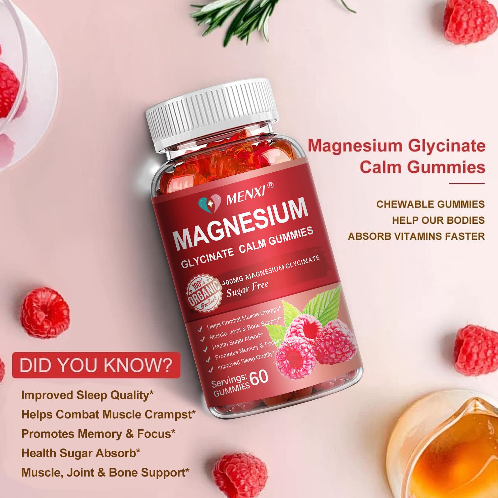 Two-month supply of MENXI Magnesium Gummies for daily routine use.
