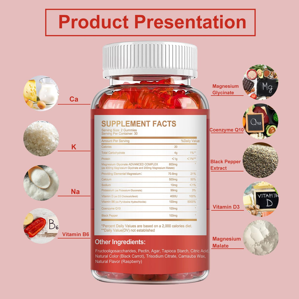 MENXI Magnesium Gummies Raspberry closeup shows chewy texture for easy daily use.