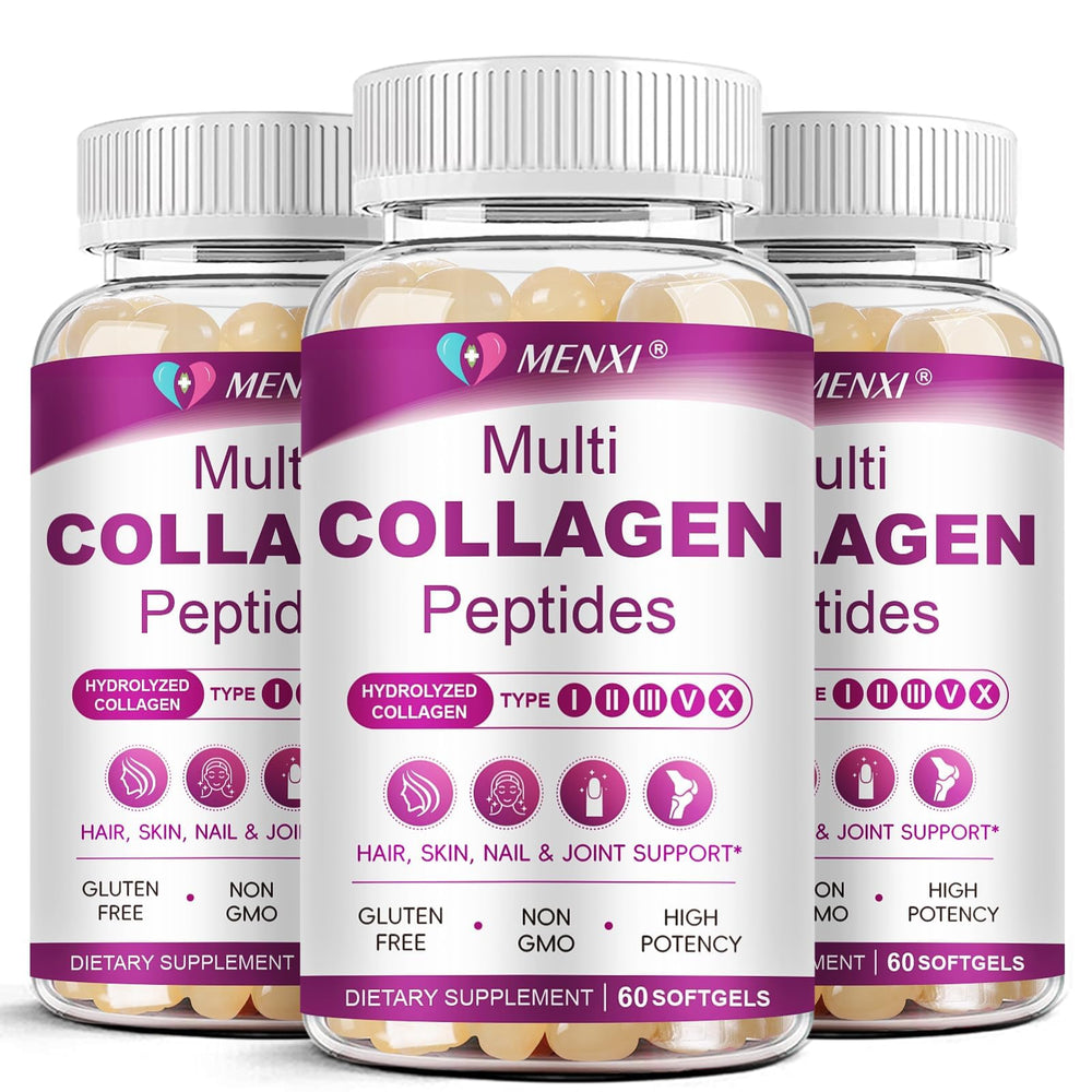 MENXI Multi Collagen Softgel bottle front supports radiant skin and joint health