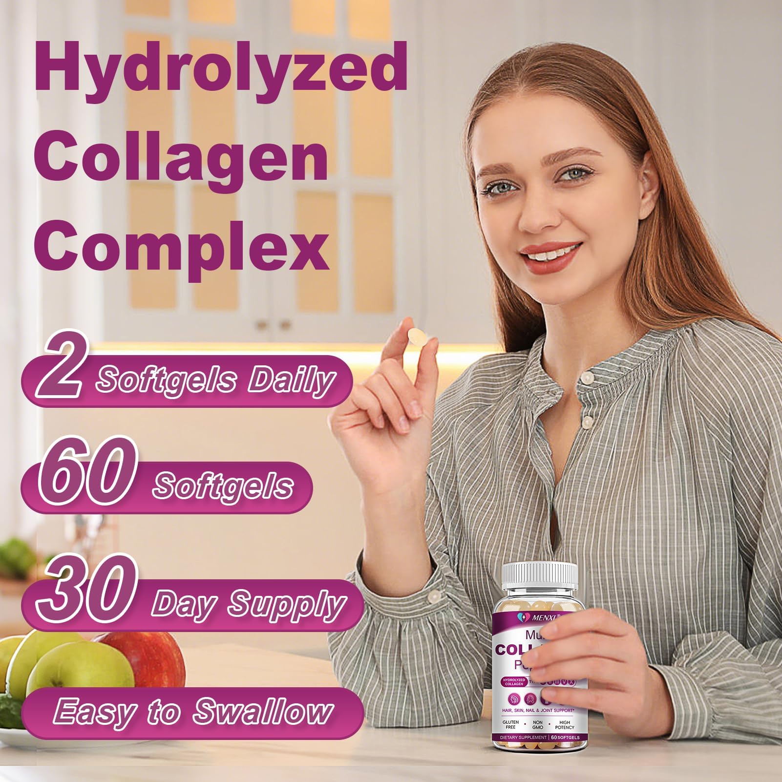 MENXI softgels with hydrolyzed collagen for better absorption and use
