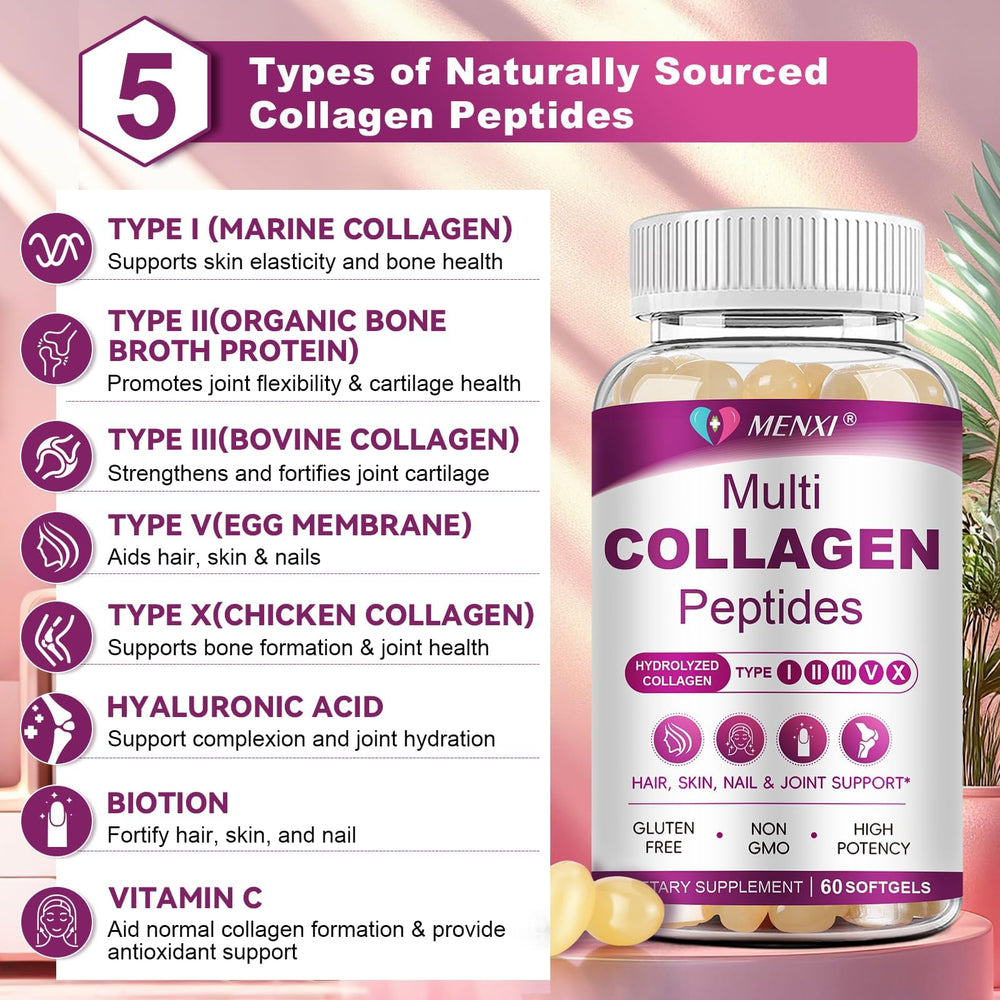 MENXI Multi Collagen Softgel pour bottle shows easy daily intake