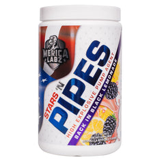 Merica Labz Stars 'N Pipes pump bottle highlighting stimulant-free nitric oxide pump support
