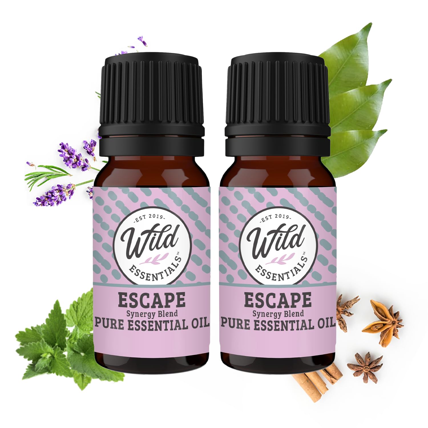 mEssentials Wild Essentials Escape bottle and label showing the 10ml synergy blend for calm moments