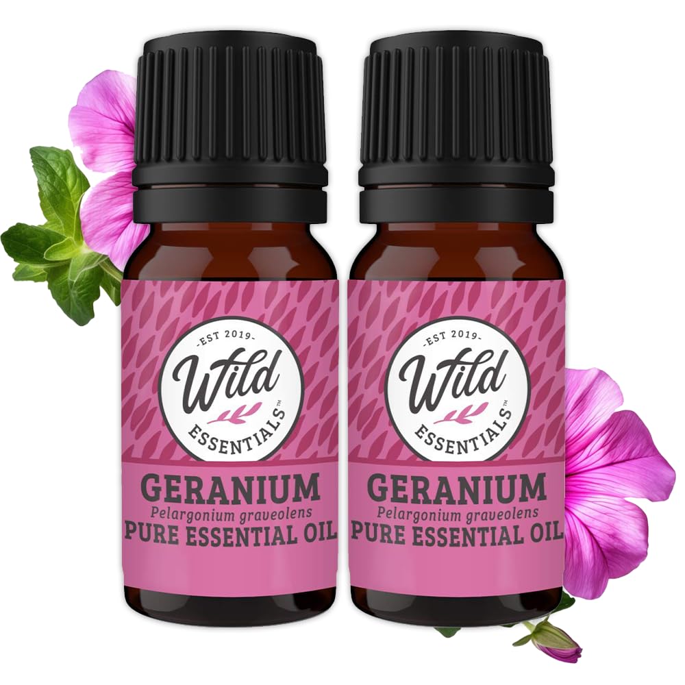 mEssentials Geranium 10ml bottle with rosy aroma for uplifting mood.