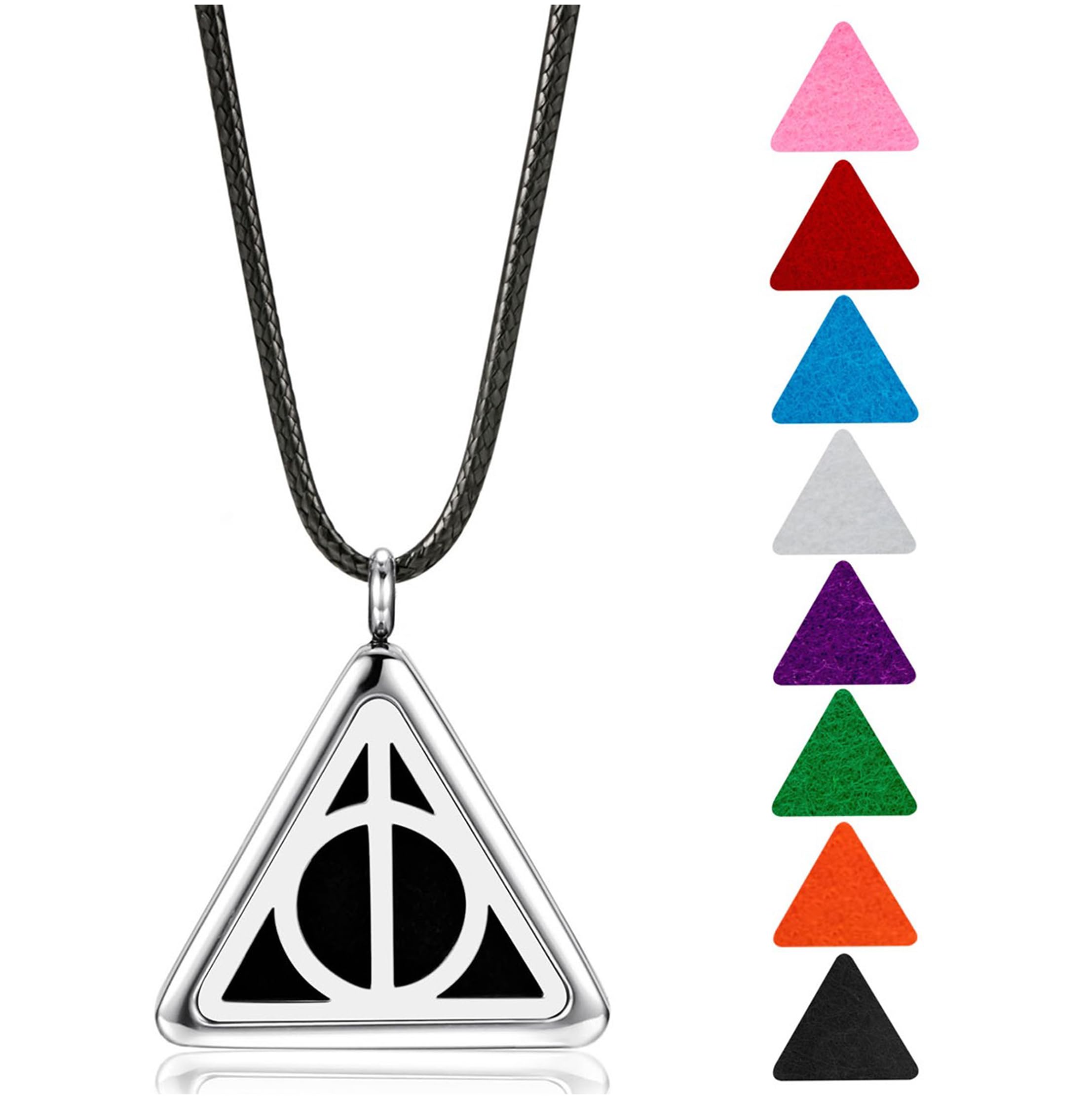 mEssentials Potter Hallows pendant diffuser on black rope for portable aromatherapy