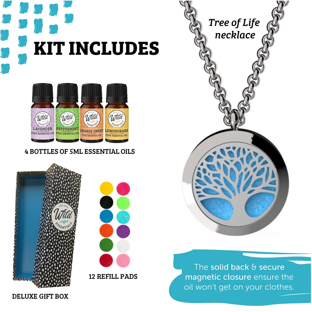 mEssentials Tree of Life pendant diffusing orange oil for mood uplift