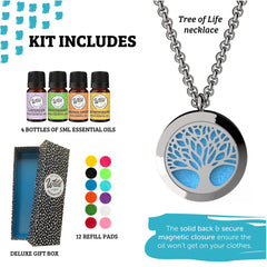 mEssentials Tree of Life pendant diffusing orange oil for mood uplift