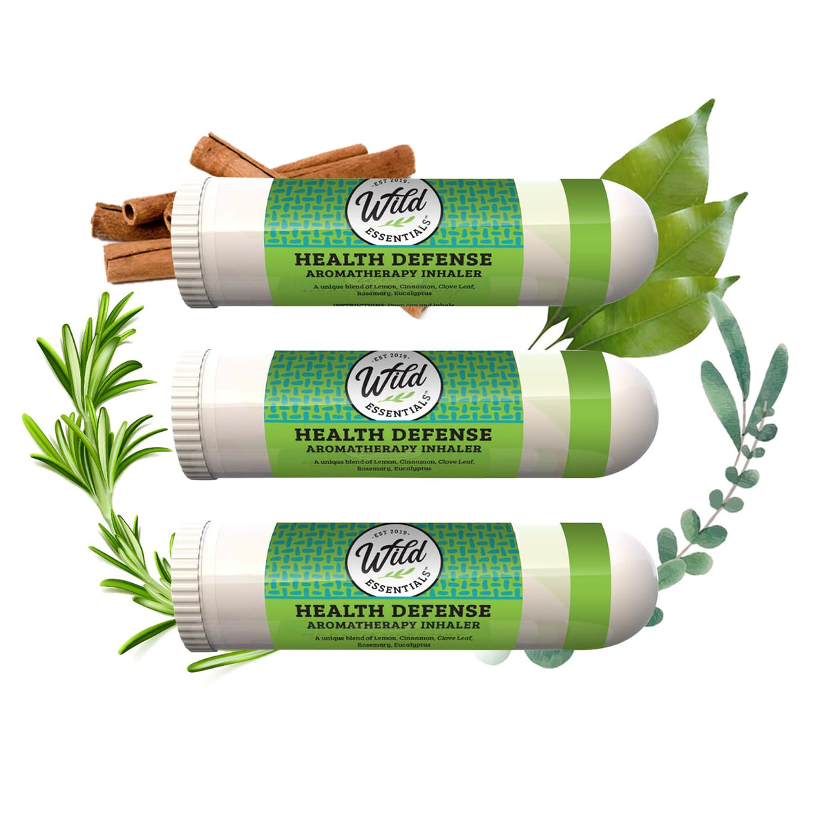 mEssentials Wild Essentials health defense inhalers in a compact three-pack for on-the-go aromatherapy.