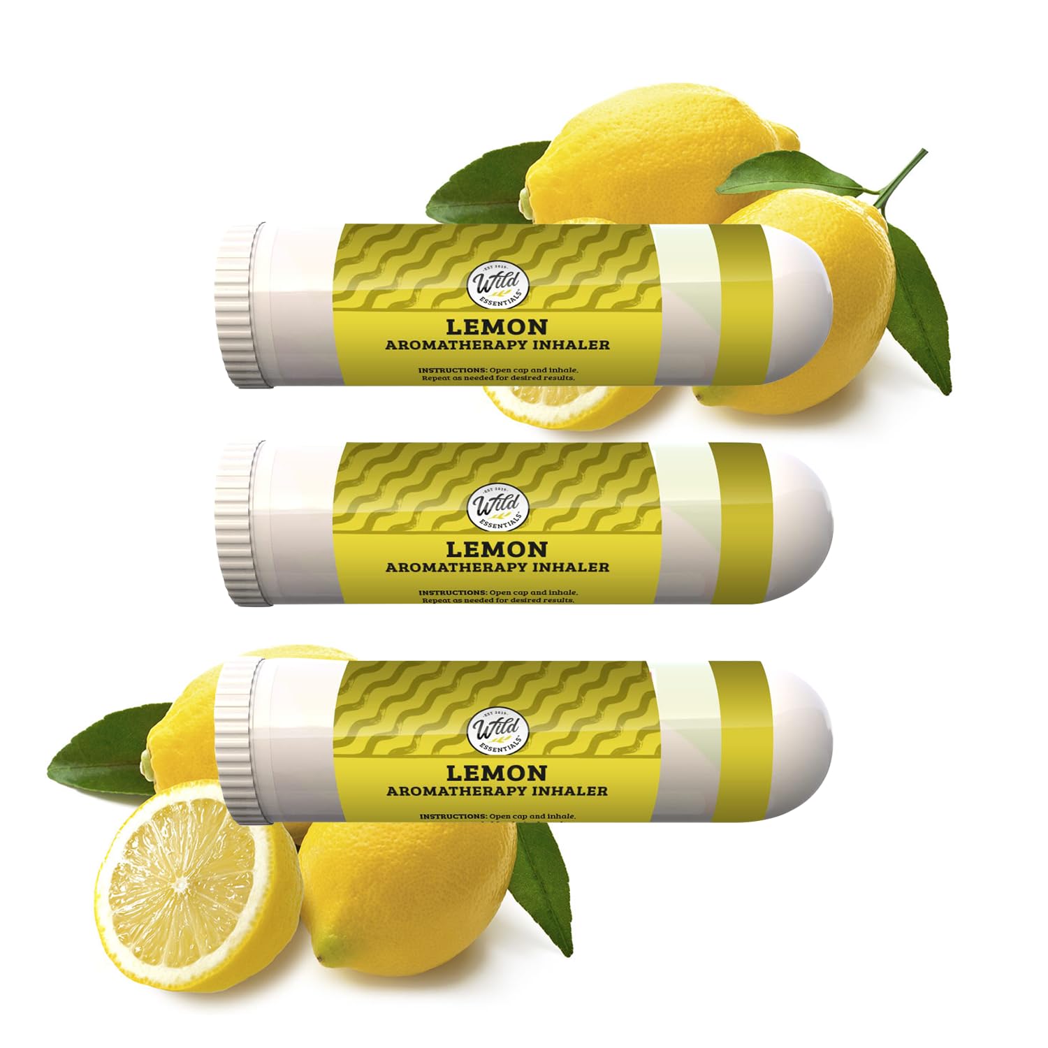 mEssentials Wild Essentials lemon inhaler front view for on-the-go energy.