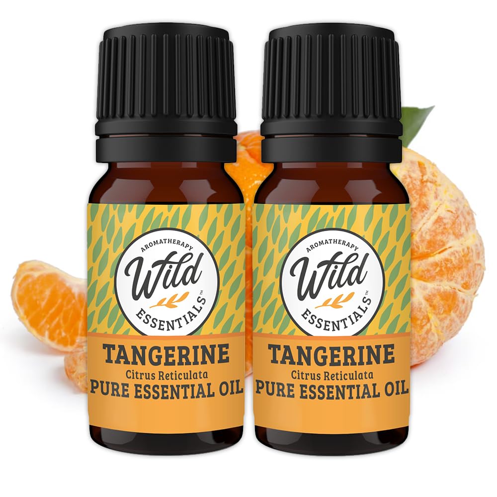 mEssentials Tangerine essential oil bottle front view for uplifting mood and calming ambiance.