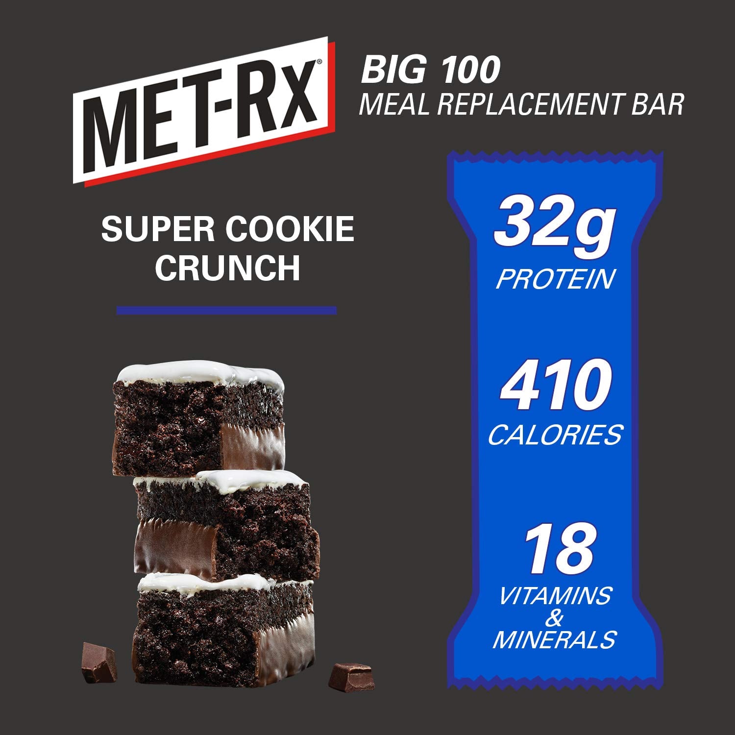 Cross-section view of MET-Rx Big 100 Colossal bar showing protein blend.
