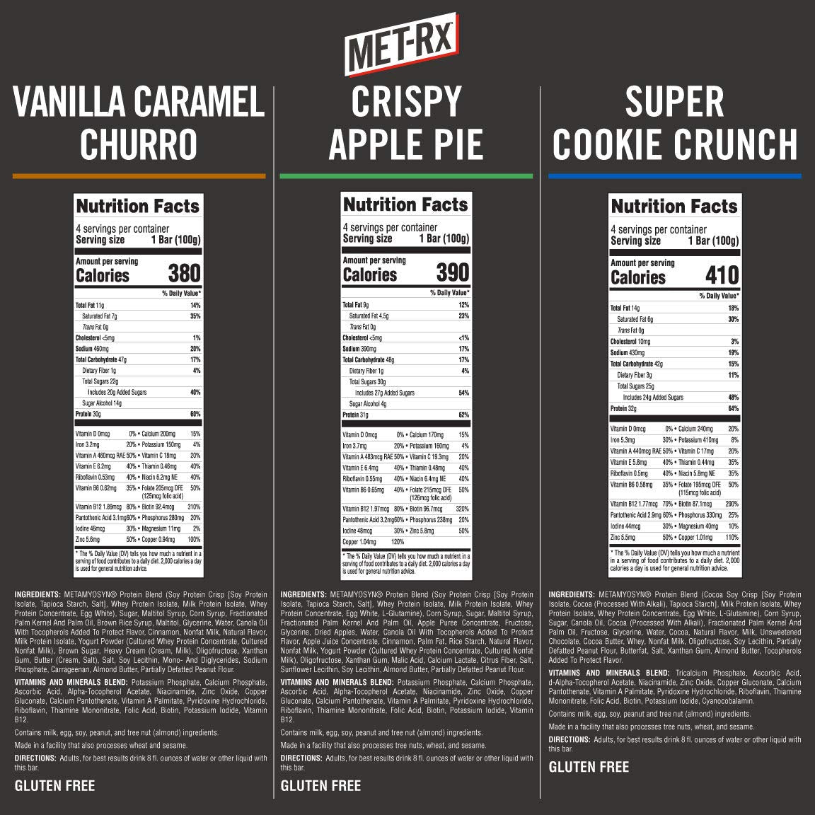 MET-Rx Big 100 Colossal Vanilla Caramel Churro bar close-up, satisfying post-workout cravings.