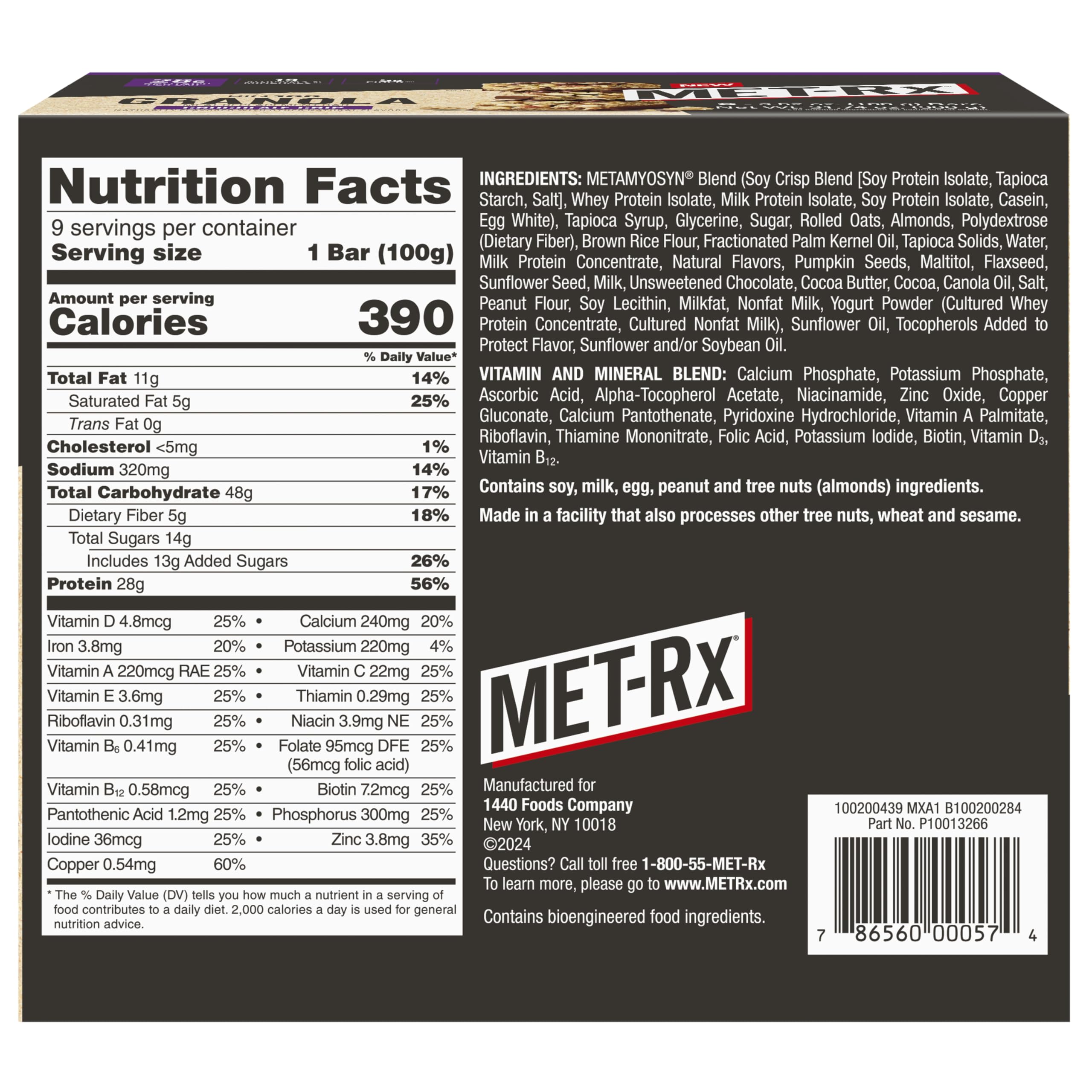 MET-Rx Big 100 Granola Bar chocolate chip close-up and texture.