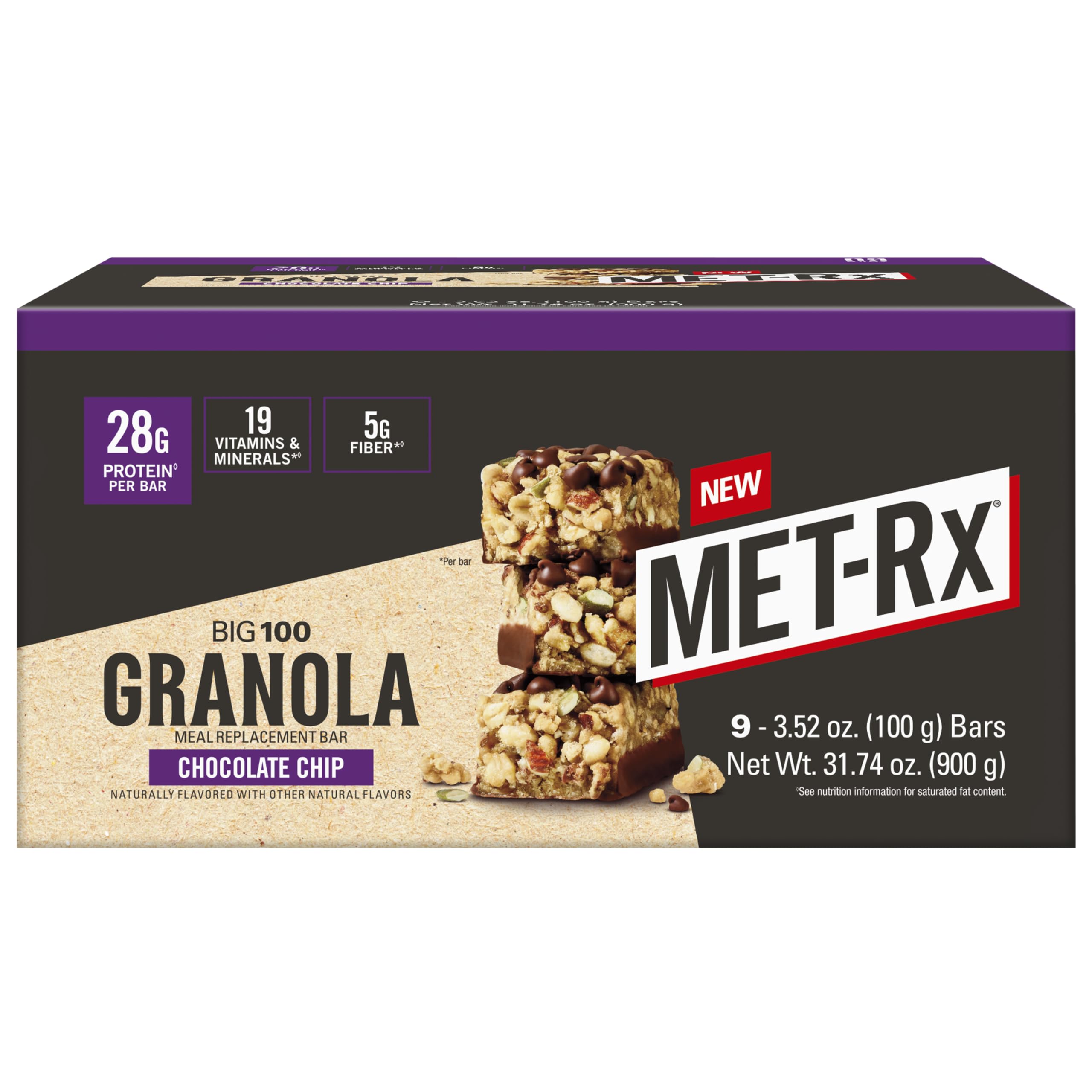 MET-Rx Big 100 Granola Bar pack front view for on-the-go fuel.