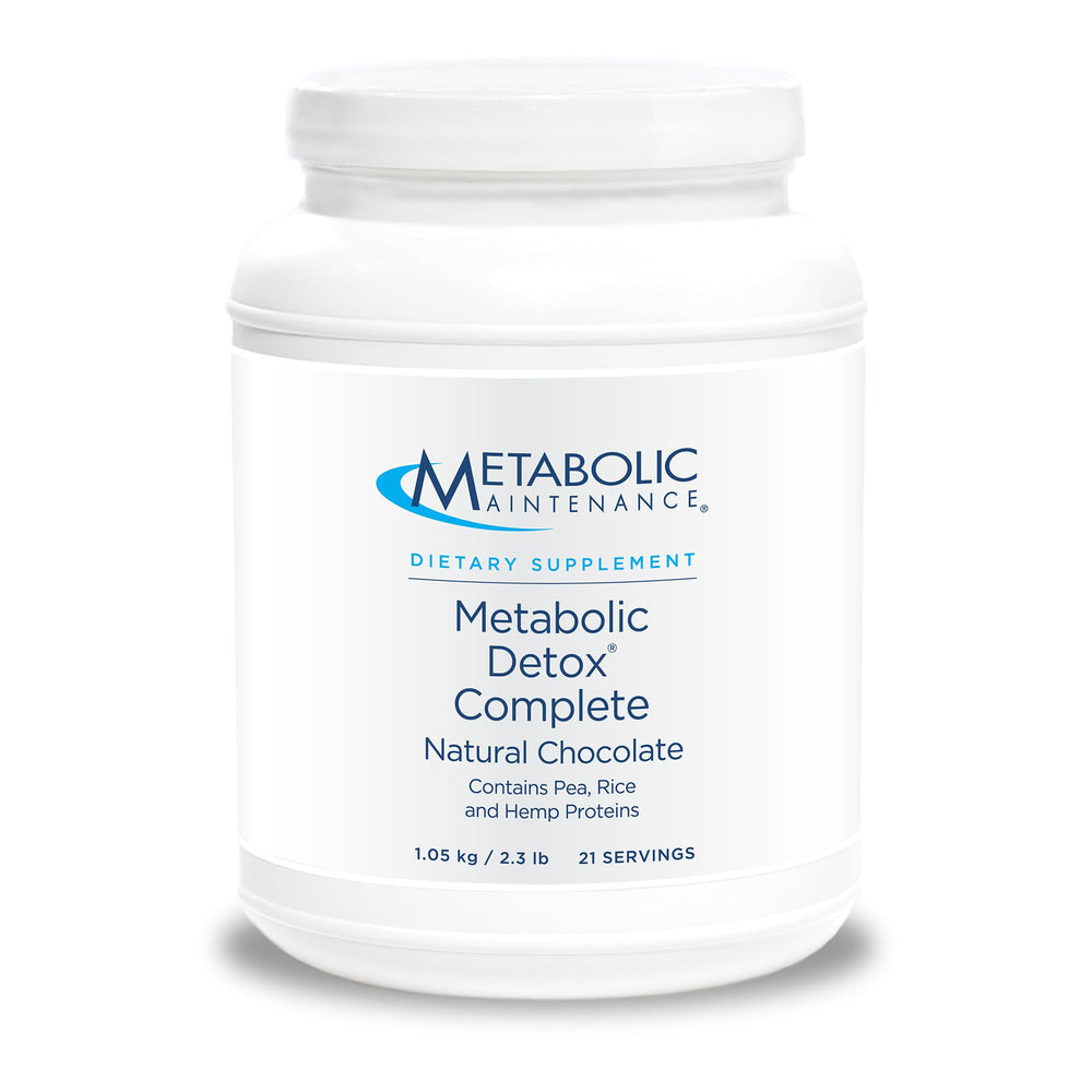 Metabolic Detox Complete chocolate shake front-pack showing 20g plant protein for daily meals.