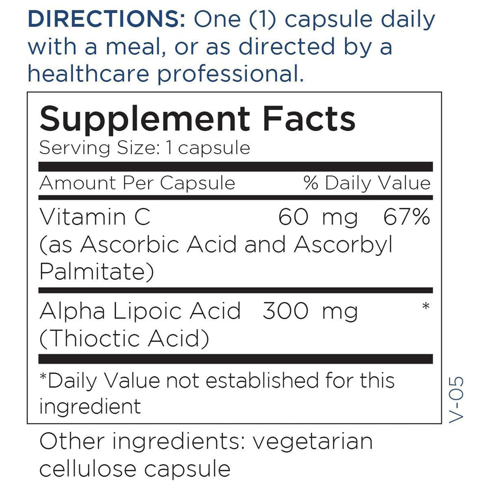 Metabolic Maintenance Alpha Lipoic Acid 300mg in-use bottle beside other supplements.