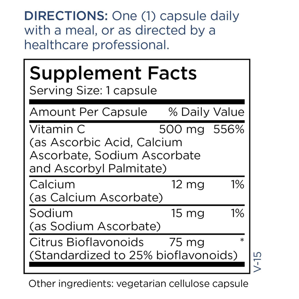 Metabolic Maintenance Buffered Vitamin C 500mg amber bottle packaging helps preserve quality
