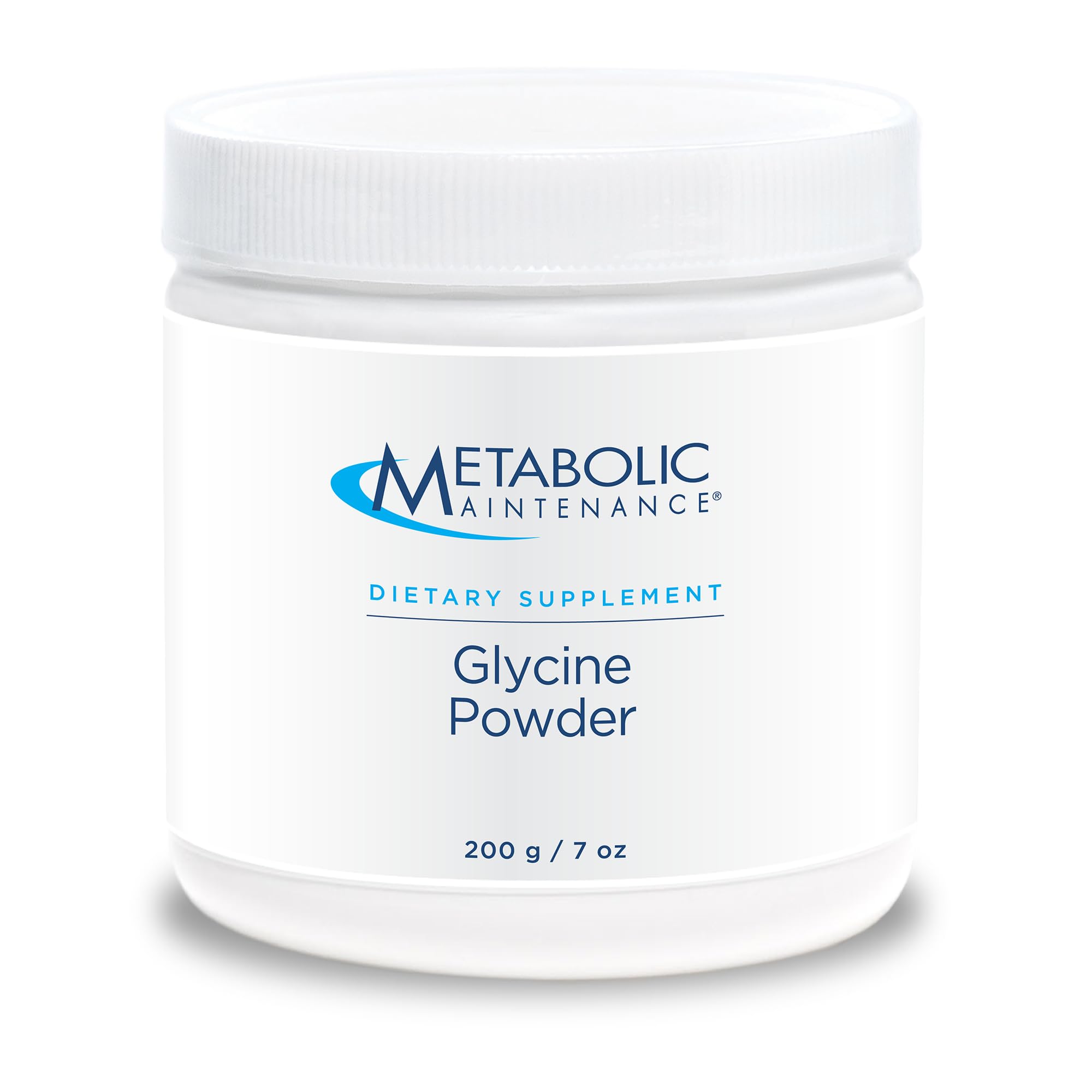 Metabolic Maintenance Glycine Powder tub front, supports calm nights and premium amino acid formula.