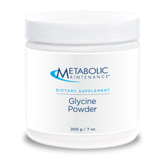 Metabolic Maintenance Glycine Powder tub front, supports calm nights and premium amino acid formula.