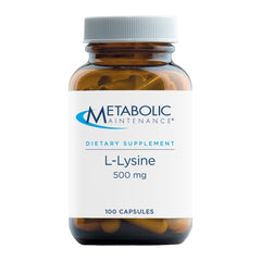 Metabolic Maintenance L-Lysine 500mg bottle shown for daily immune support and ease of use