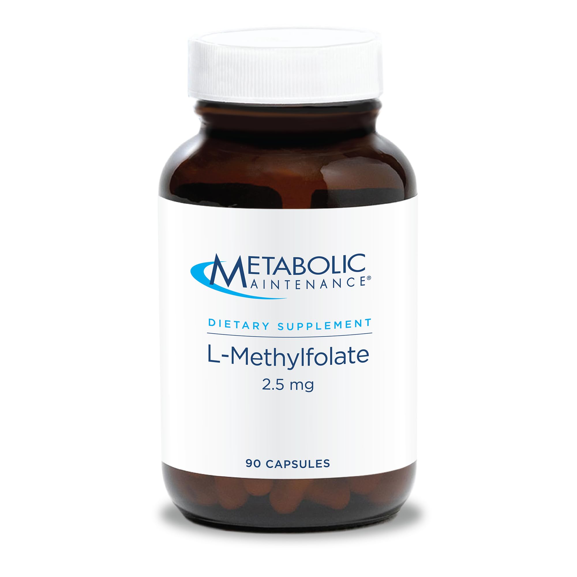 Metabolic Maintenance L-Methylfolate bottle front highlights active folate for brain health.