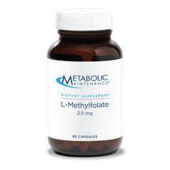 Metabolic Maintenance L-Methylfolate bottle front highlights active folate for brain health.