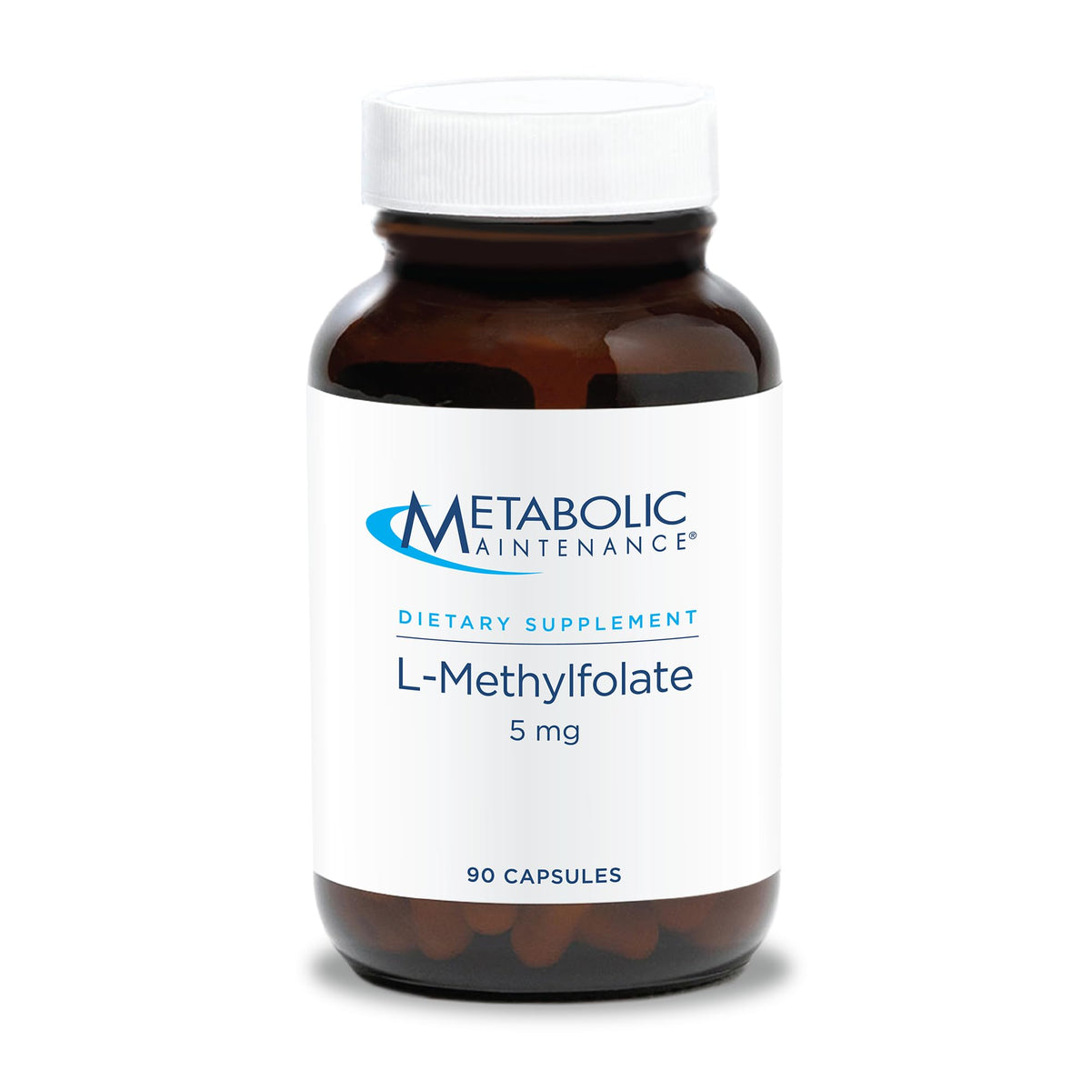 Metabolic Maintenance L-Methylfolate bottle pour demonstrates easy daily dosing for brain support.