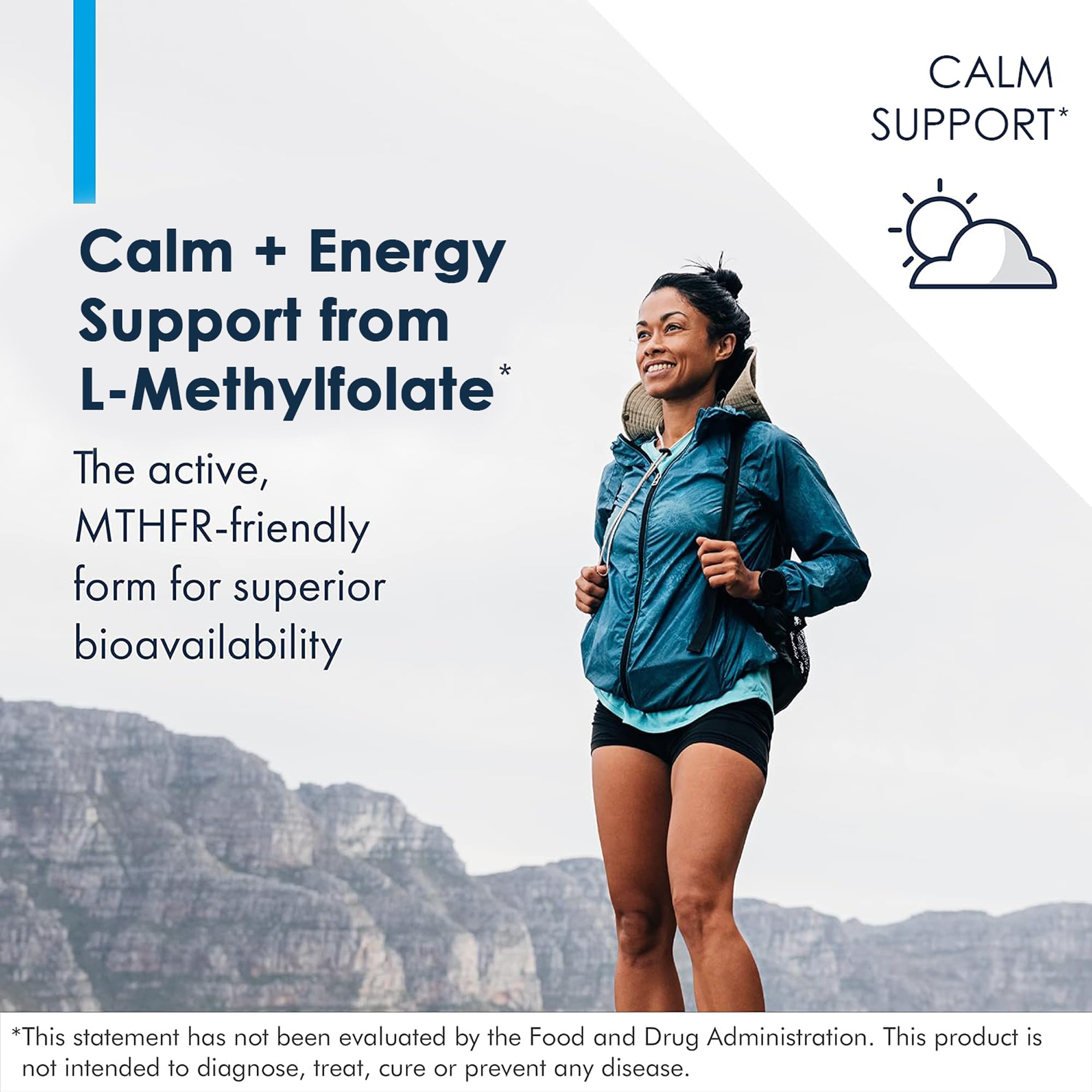 Top view of Metabolic Maintenance L-Methylfolate bottle with dosage information