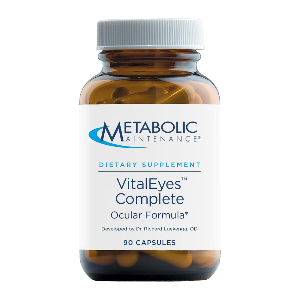 Metabolic Maintenance VitalEyes Complete bottle front showing the ocular multivitamin packaging for daily use