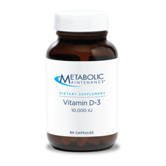 Metabolic Maintenance Vitamin D3 bottle front displaying 10,000 IU potency and vitamin C.