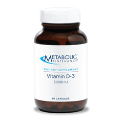 Metabolic Maintenance Vitamin D3 5000 IU bottle emphasizes high absorption for bone health.