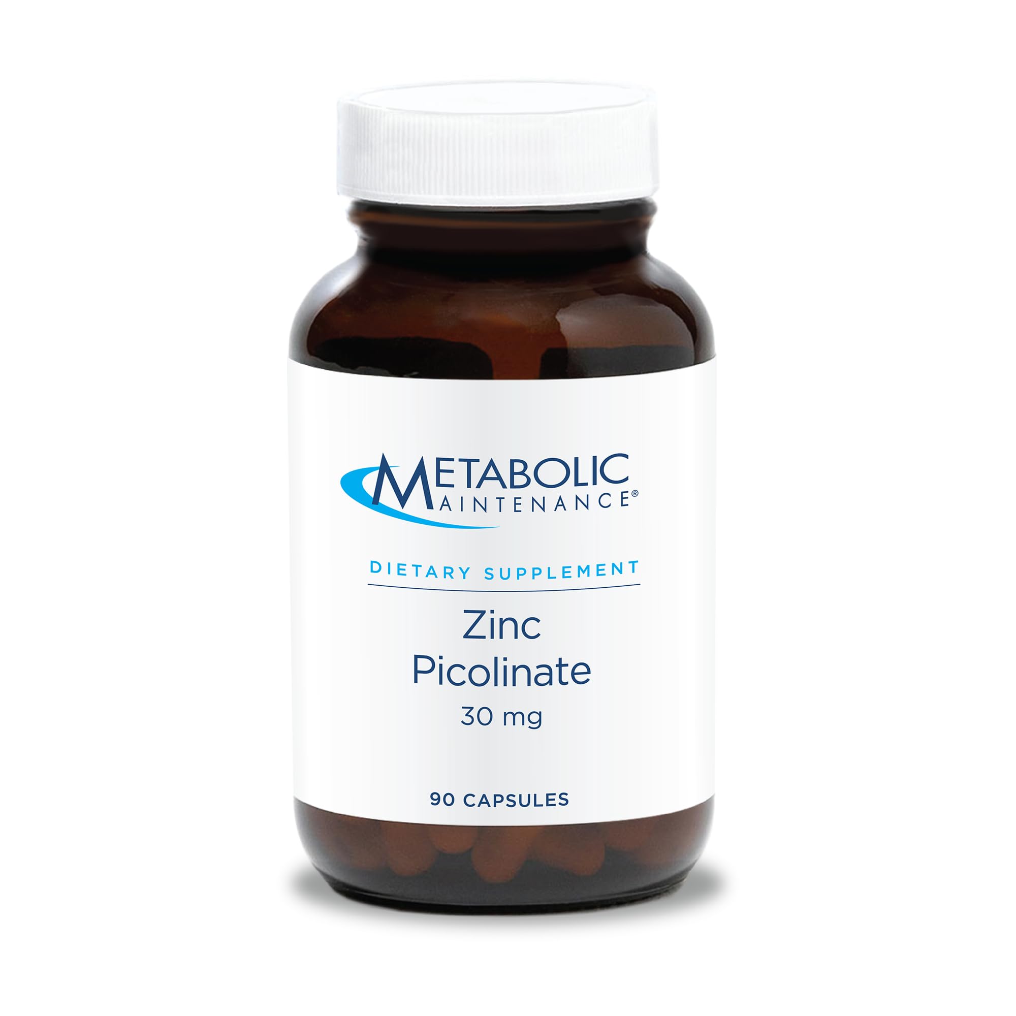 Metabolic Maintenance Zinc Picolinate bottle label highlighting high absorption.