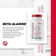 Metabolic Nutrition Beta-Alanine powder scoop indicates precise daily serving for endurance.