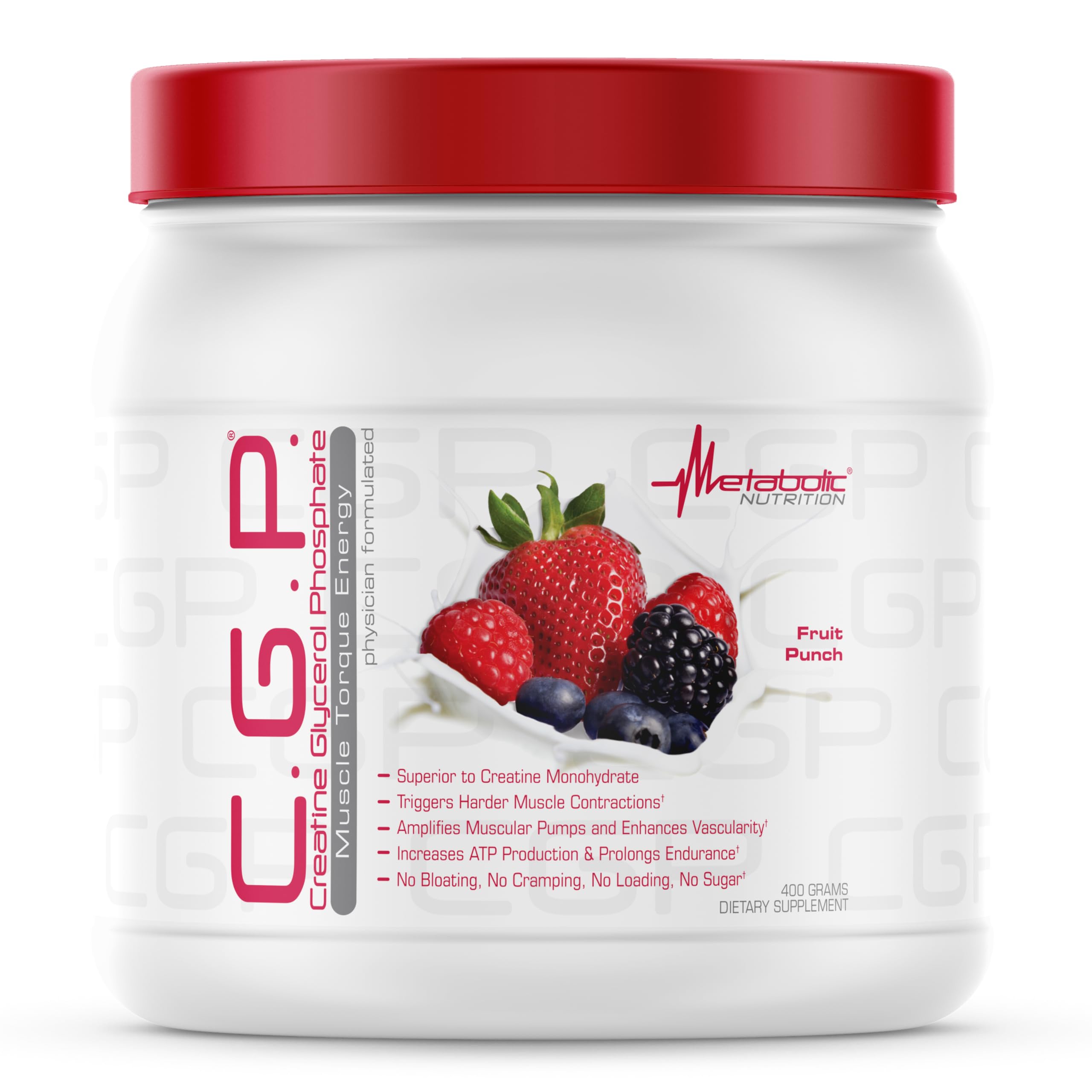 Metabolic Nutrition CGP bottle front view highlighting fast absorption potential.