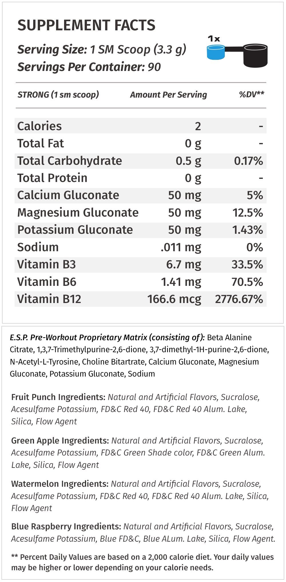 ESP Fruit Punch bottle highlights stimulant pre-workout for longer endurance